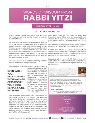 Words of Wisdom from Rabbi Yitzi — Parshas Terumah