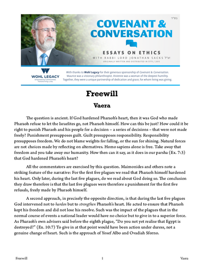 Covenant & Conversation — Parshas Va'eira