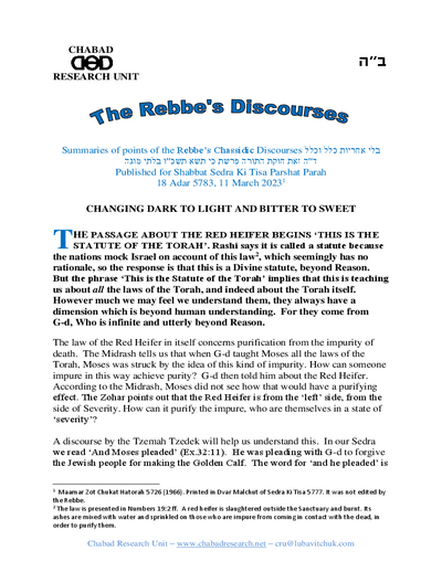 Chabad Research Unit — Parshas Ki Sisa