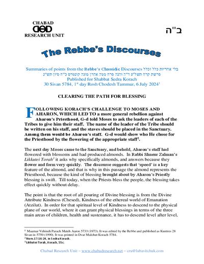 Chabad Research Unit — Parshas Korach