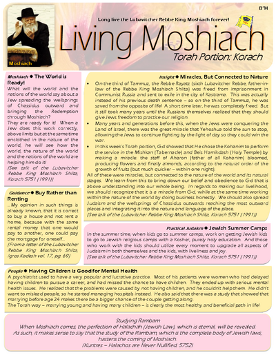 Living Moshiach — Parshas Korach