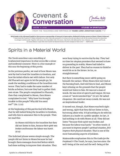 Covenant & Conversation — Parshas Va'eira