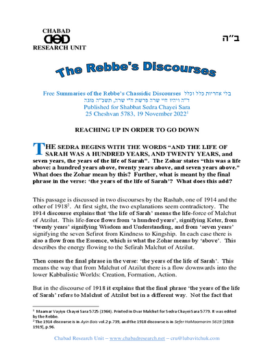 Chabad Research Unit — Parshas Chayei Sarah