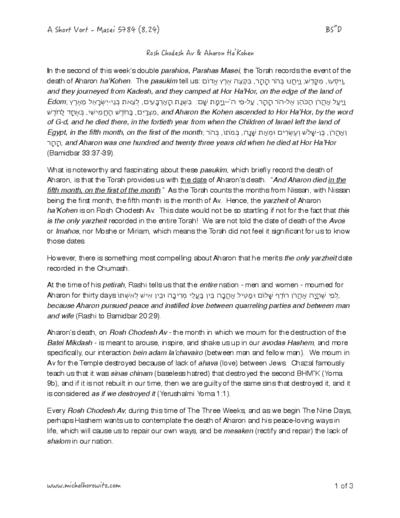 Michal Horowitz - Shiurim & Classes — Parshas Matos-Massei