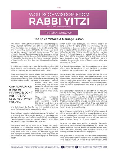 Words of Wisdom from Rabbi Yitzi — Parshas Shlach