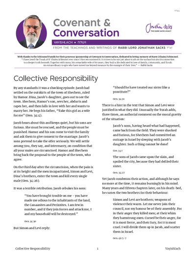 Covenant & Conversation — Parshas Vayishlach