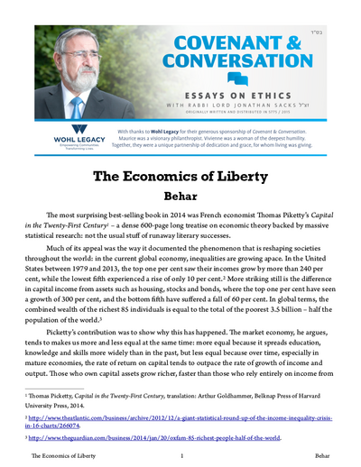 Covenant & Conversation — Parshas Behar