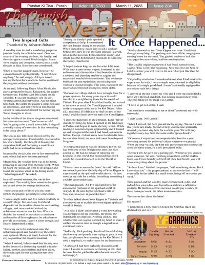 The Jewish Weekly — Parshas Ki Sisa