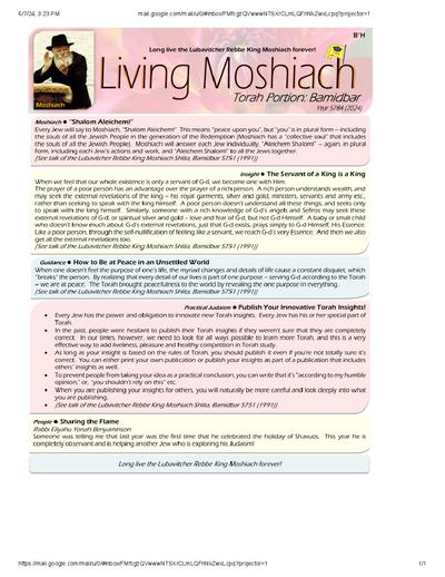 Living Moshiach — Parshas Bamidbar