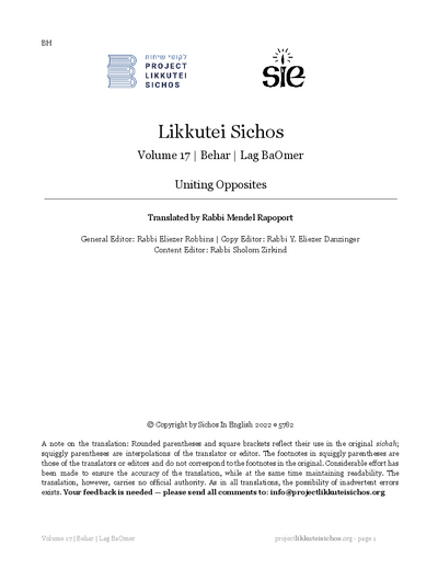 Project Likkutei Sichos — Parshas Behar