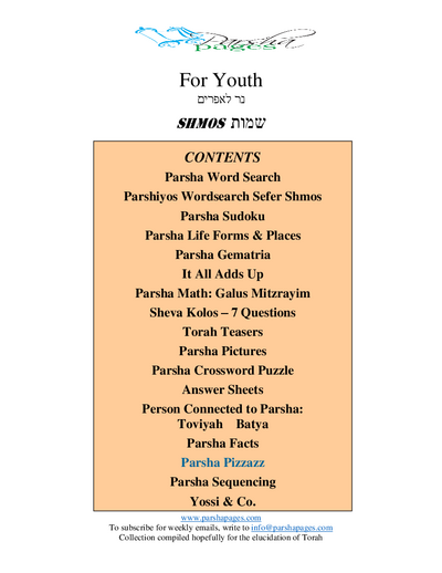Parsha Pages Youth — Parshas Shemos
