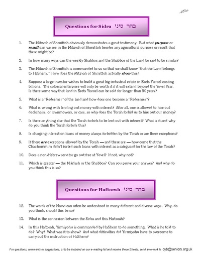 Questions on the Sidra — Parshas Behar-Bechukosai