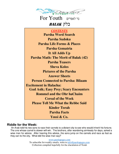 Parsha Pages Youth — Parshas Balak