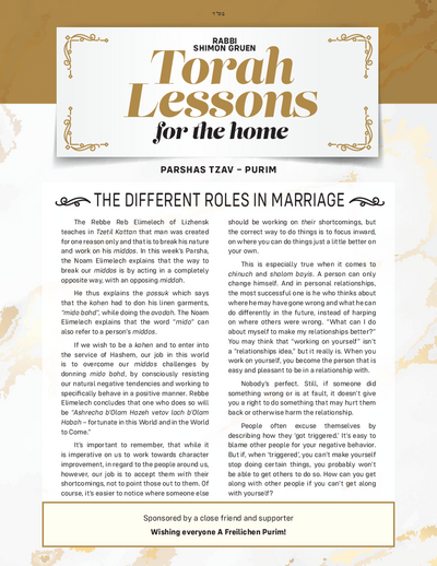 Torah Lessons for the Home — Parshas Tsav