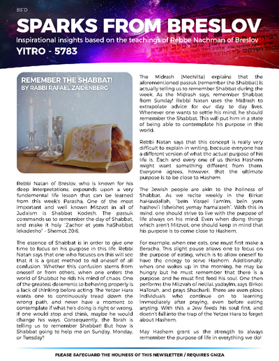 Sparks from Breslov — Parshas Yisro