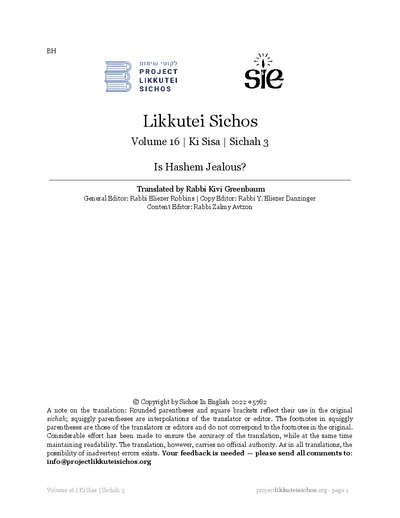 Project Likkutei Sichos — Parshas Ki Sisa