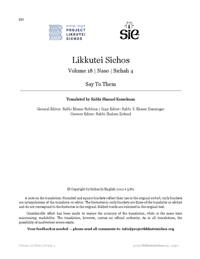Project Likkutei Sichos — Parshas Naso