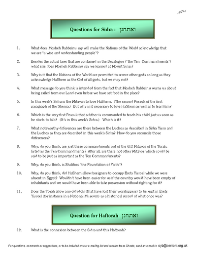Questions on the Sidra — Parshas Va'etchanan