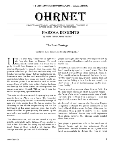 OHRNET — Parshas Balak