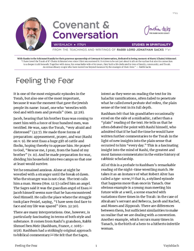 Covenant & Conversation — Parshas Vayishlach