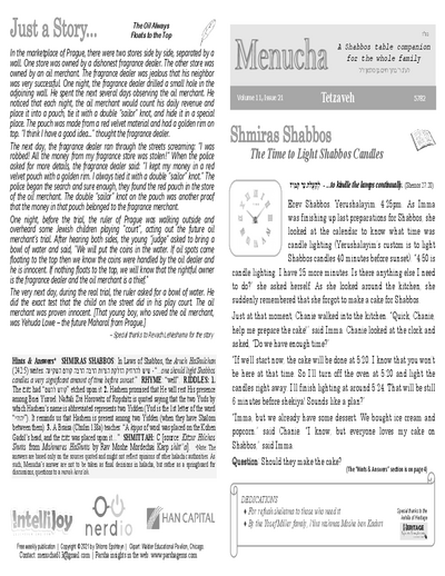 Menucha Magazine — Parshas Tetzaveh