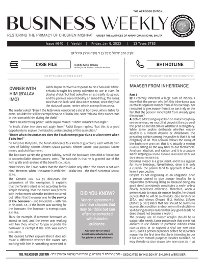 Business Weekly — Parshas Vayechi