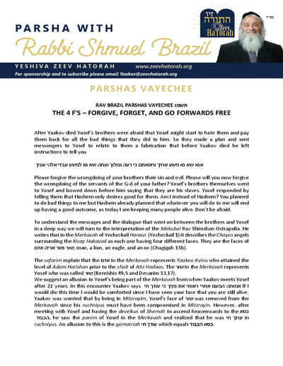 Parsha with Rabbi Shmuel Brazil — Parshas Vayechi