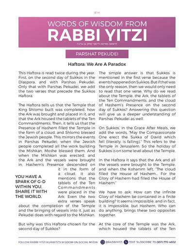 Words of Wisdom from Rabbi Yitzi — Parshas Pekudei