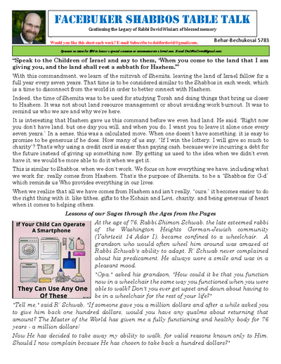 Facebuker Shabbos Table Talk — Parshas Behar-Bechukosai