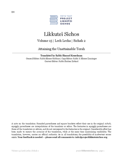 Project Likkutei Sichos — Parshas Vayeira