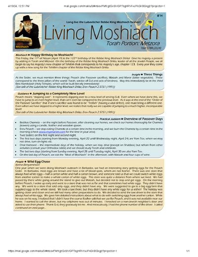 Living Moshiach — Parshas Metzora