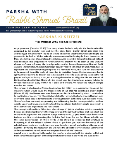 Parsha with Rabbi Shmuel Brazil — Parshas Ki Teitzei