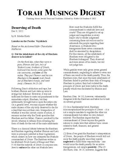 Torah Musings — Parshas Vayishlach