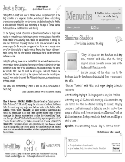 Menucha Magazine — Parshas Ki Sisa