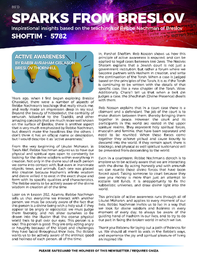 Sparks from Breslov — Parshas Shoftim