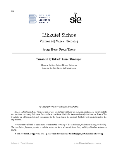Project Likkutei Sichos — Parshas Va'eira