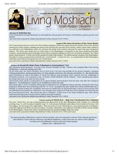 Living Moshiach — Parshas Devorim