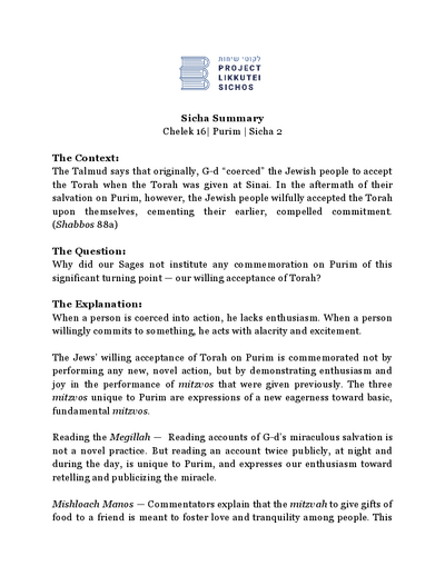 Project Likkutei Sichos — Parshas Tsav