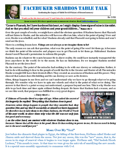 Facebuker Shabbos Table Talk — Parshas Bo