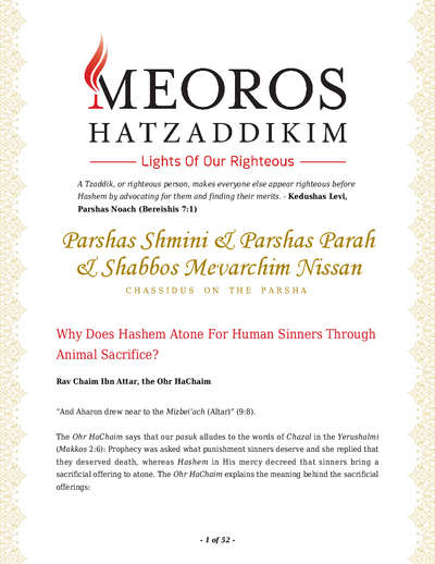 Me'oros Hatzaddikim — Parshas Shemini
