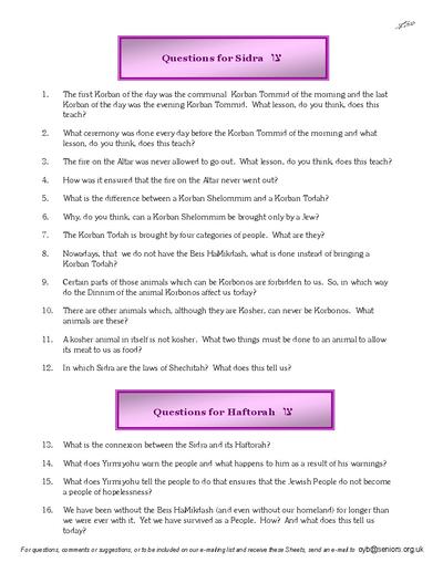 Questions on the Sidra — Parshas Tsav