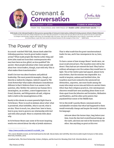 Covenant & Conversation — Parshas Va'etchanan