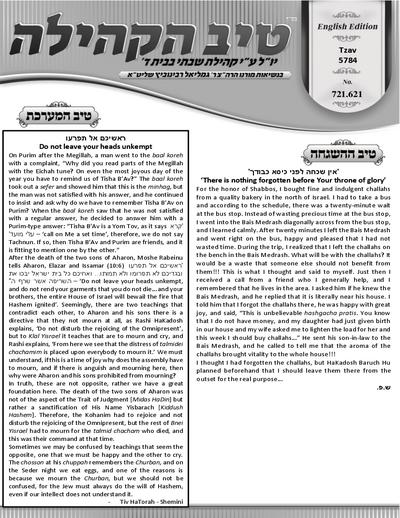 טיב הקהילה English — Parshas Shemini