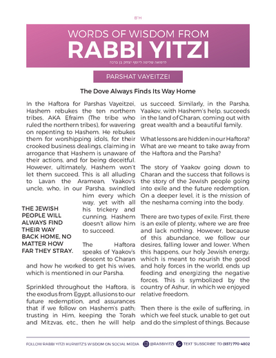 Words of Wisdom from Rabbi Yitzi — Parshas Vayeitzei