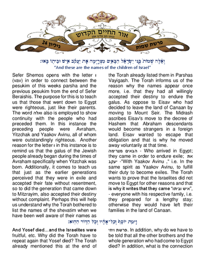 Ohr Hachaim Hakadosh — Parshas Shemos