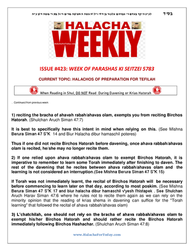 Halacha Weekly — Parshas Ki Teitzei