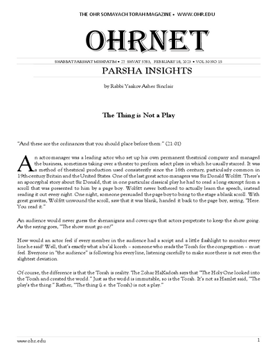 OHRNET — Parshas Mishpatim