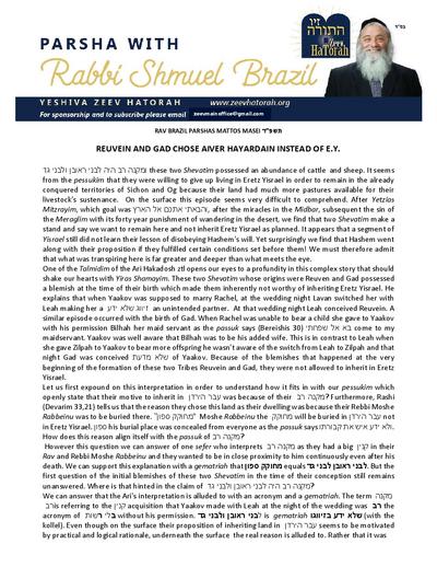 Parsha with Rabbi Shmuel Brazil — Parshas Matos-Massei