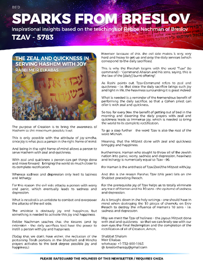 Sparks from Breslov — Parshas Tsav