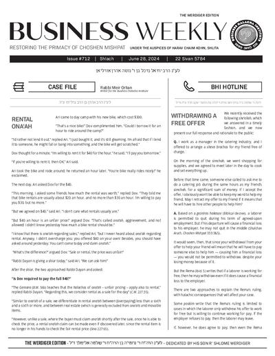 Business Weekly — Parshas Shlach